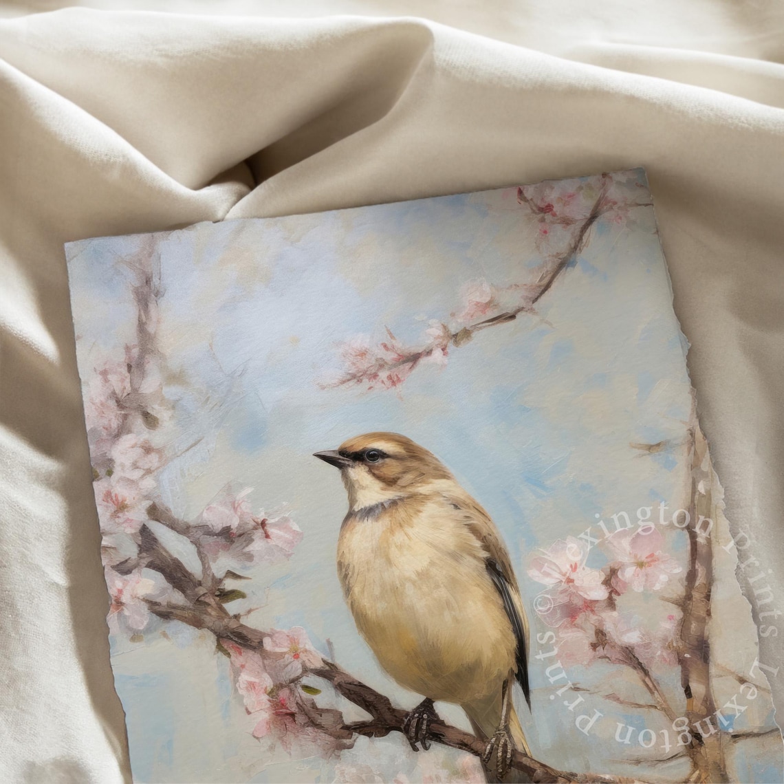 Songbird on Cherry Blossom Branch Spring Pink Floral Bird Art Poster - Image 6