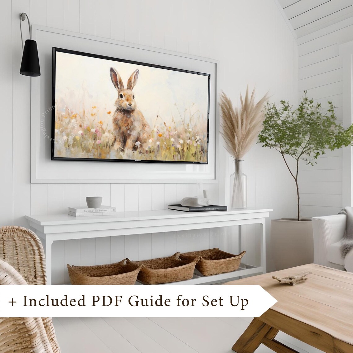 Watercolor Bunny Rabbit Wildflower Meadow Spring Pastel Frame TV Poster - Image 8