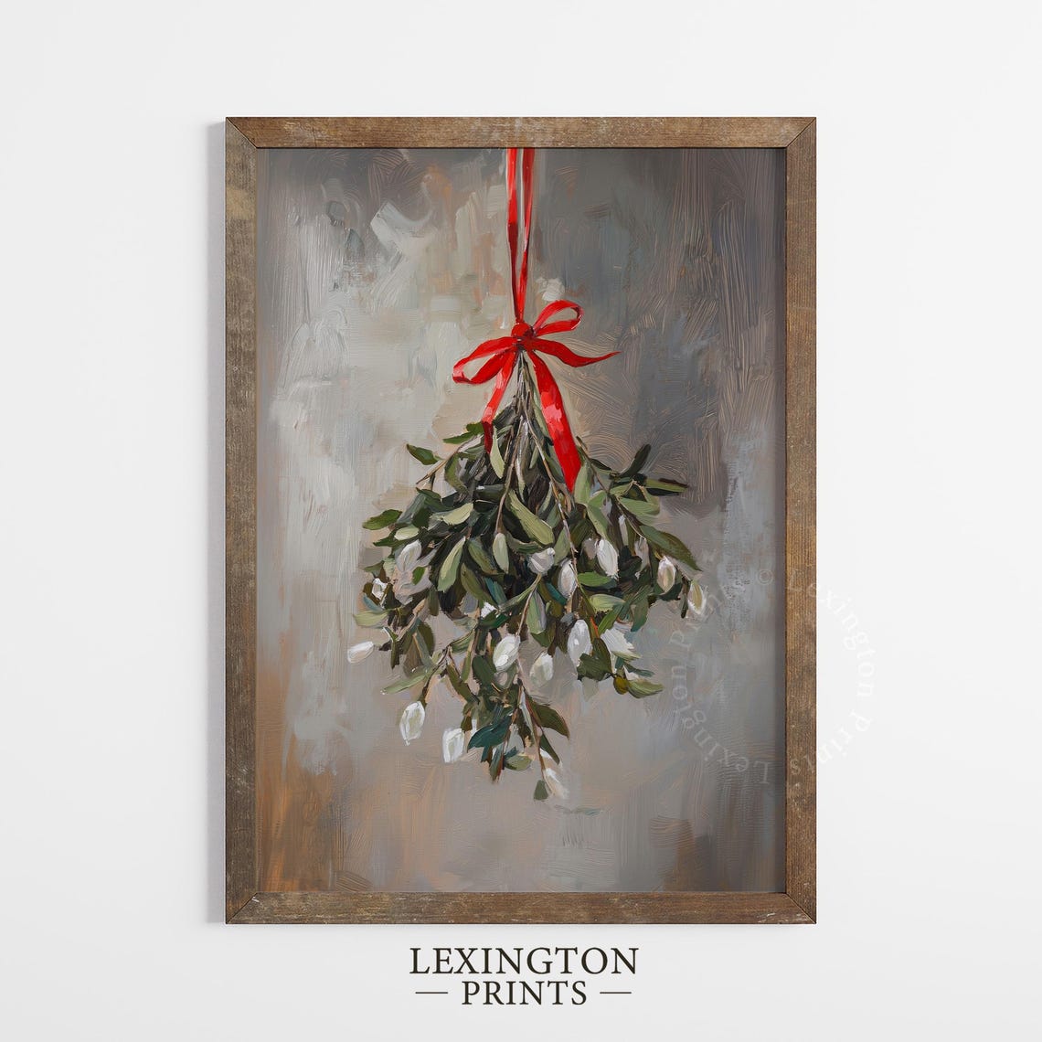 Hanging Mistletoe Bundle With Red Ribbon Holiday Greenery Art Poster - Image 3
