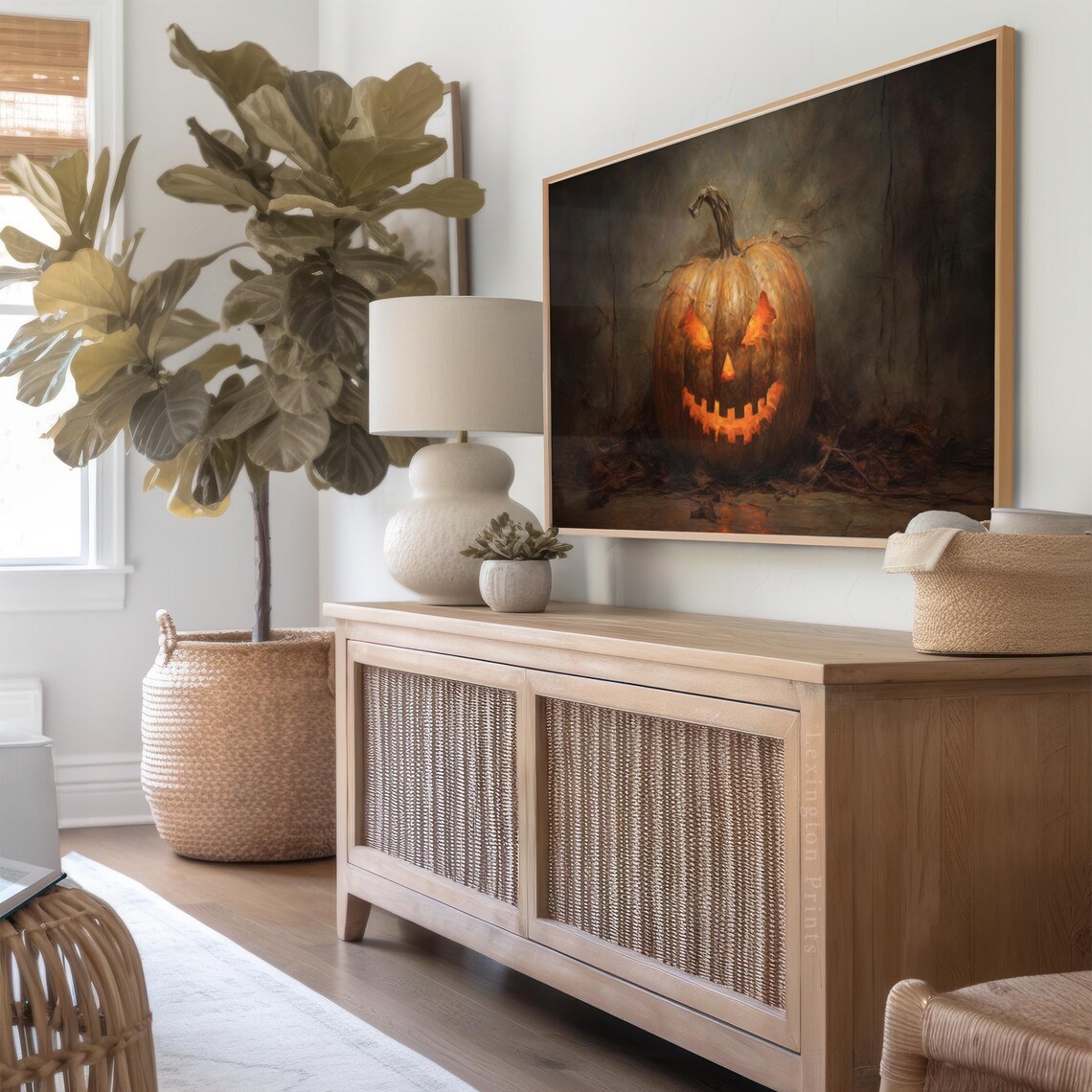 Glowing Jack O Lantern Still Life in Dark Moody Halloween Poster - Image 3