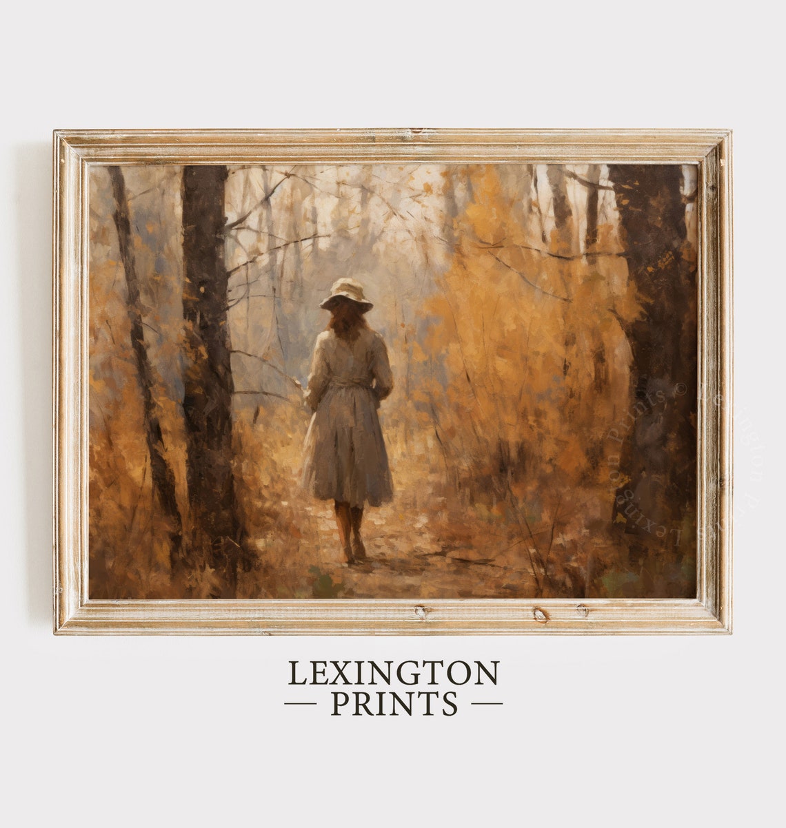 Woman Walking into Golden Autumn Forest Oil Painting Fall Poster - Image 6