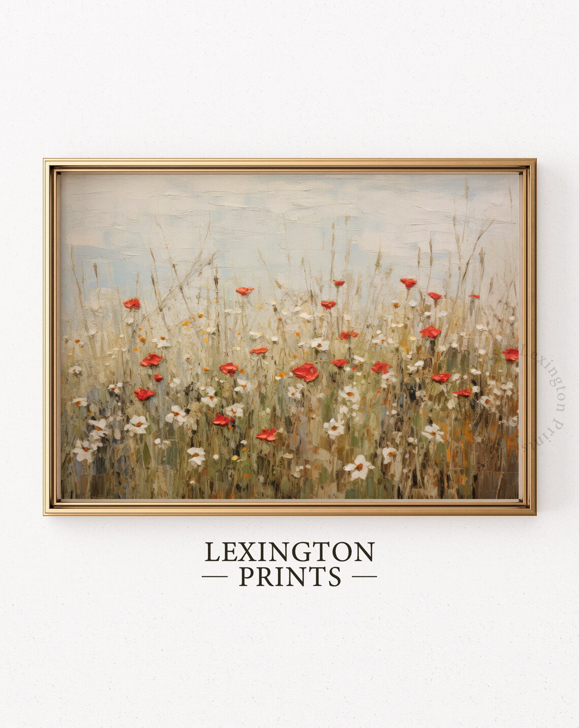 Red Poppies and White Daisies in Soft Wildflower Meadow Poster - Image 6