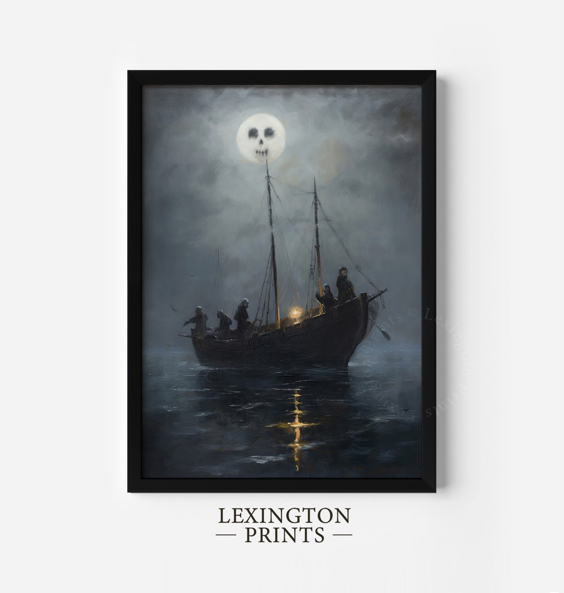 Ghost Ship Sailing Under Skull Moon Dark Spooky Halloween Poster - Image 8