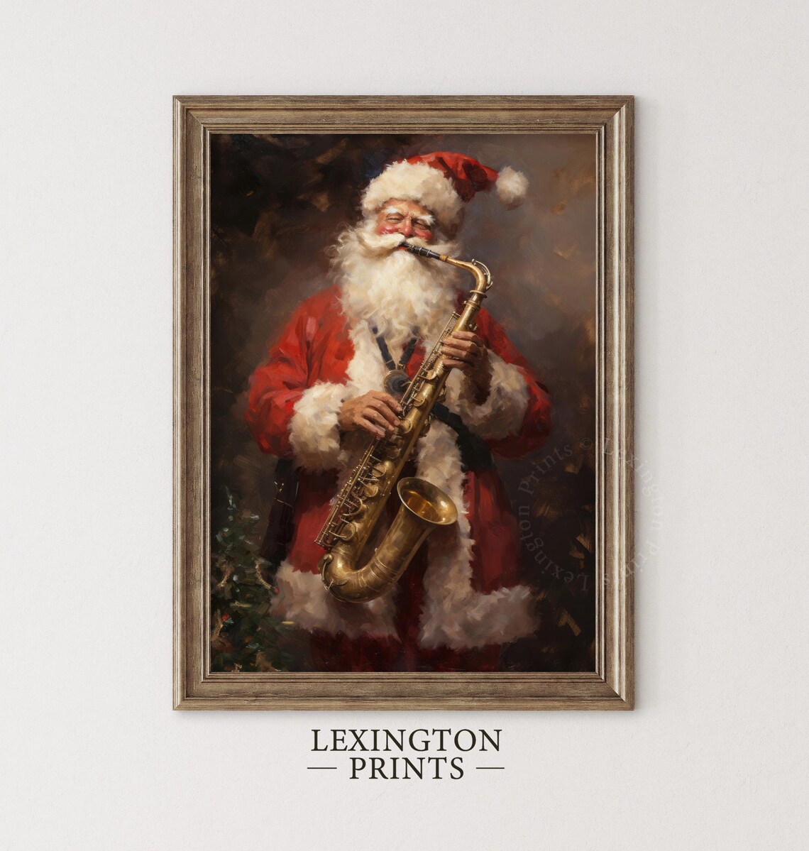 Santa Christmas Santa Playing Saxophone Christmas Wall Art Santa Vintage Christmas Rustic Winter Music Wall Art Oil Painting Art 294 - Image 5