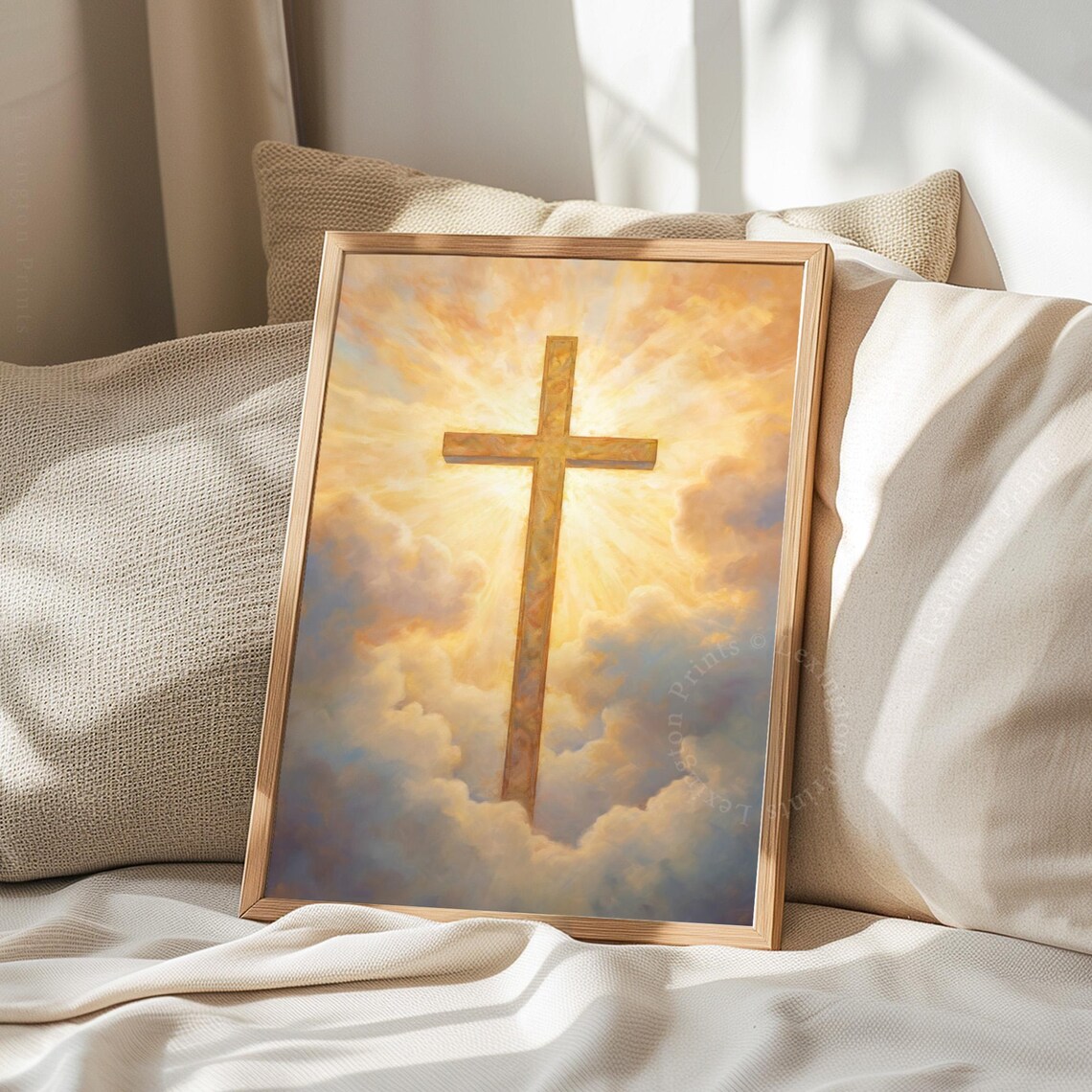 Golden Cross Against Glowing Sunrise Clouds Faith Hope Wall Art - Image 7