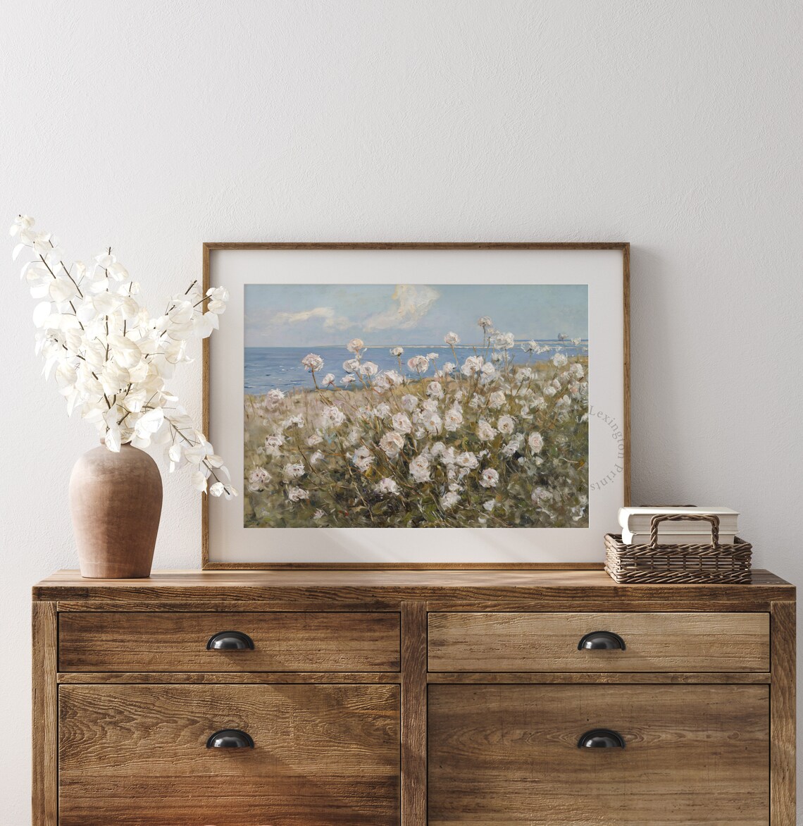 Coastal White Wildflowers Sea Horizon Summer Impressionist Painting Poster - Image 7