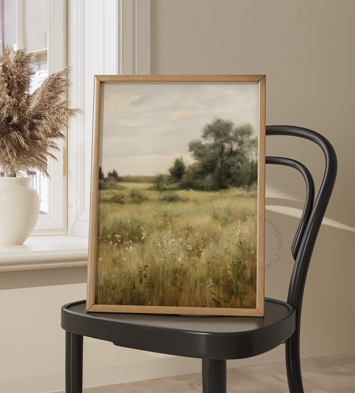 Golden Wildflower Meadow With Distant Trees Serene Landscape Art Print - Image 7