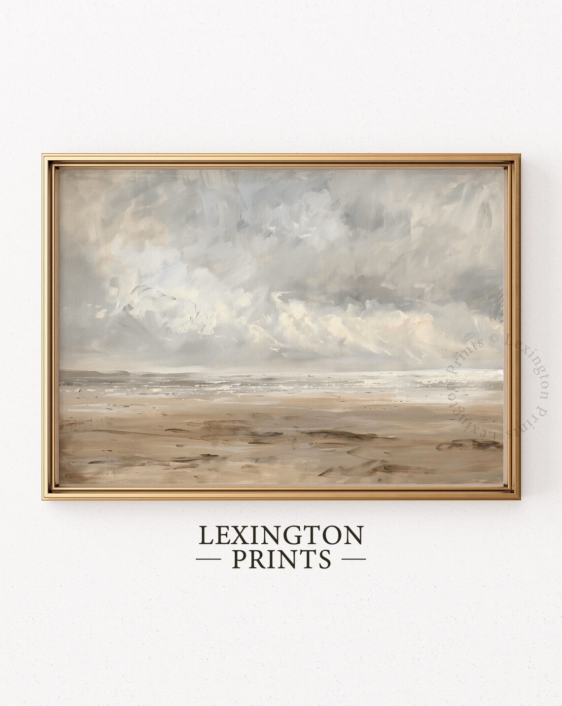 Misty Beach Seascape Oil Painting Neutral Coastal Wall Poster