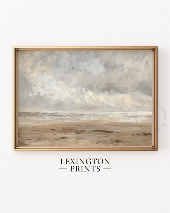 Misty Beach Seascape Oil Painting Neutral Coastal Wall Poster