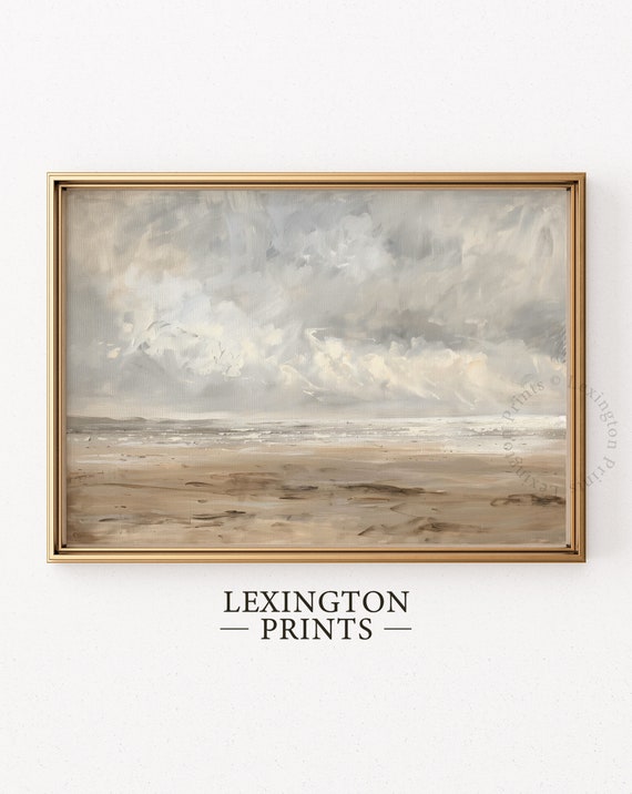 Moody Beach Summer Landscape Painting Vintage Beach Print Coastal Print Summer Print Ocean Wall Art Beach Decor Rustic Art 668