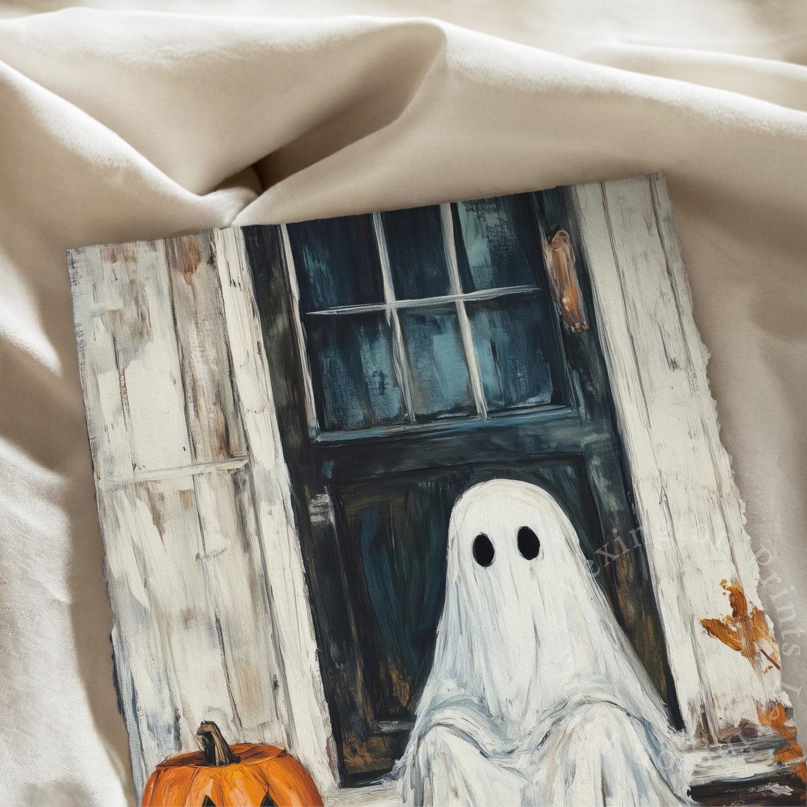 Ghost Sitting on Porch Steps with Jack-o-Lantern Halloween Poster - Image 6