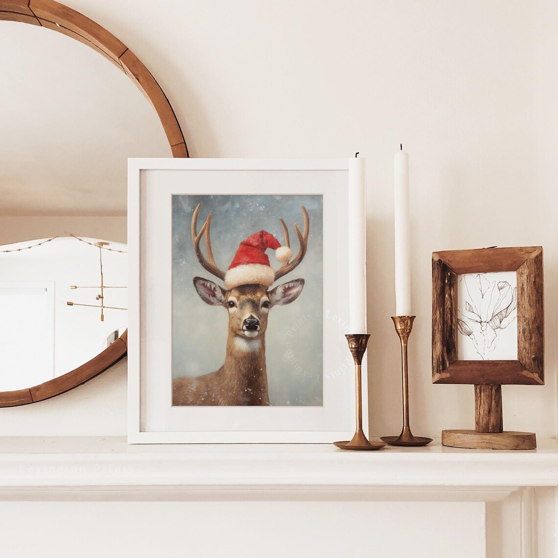 Buck Deer Wearing Red Santa Hat Snowy Winter Portrait Holiday Poster - Image 3