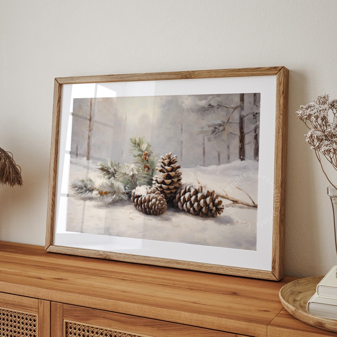 Vintage Winter Pinecones in a Snowy Forest Oil Painting Poster - Image 8
