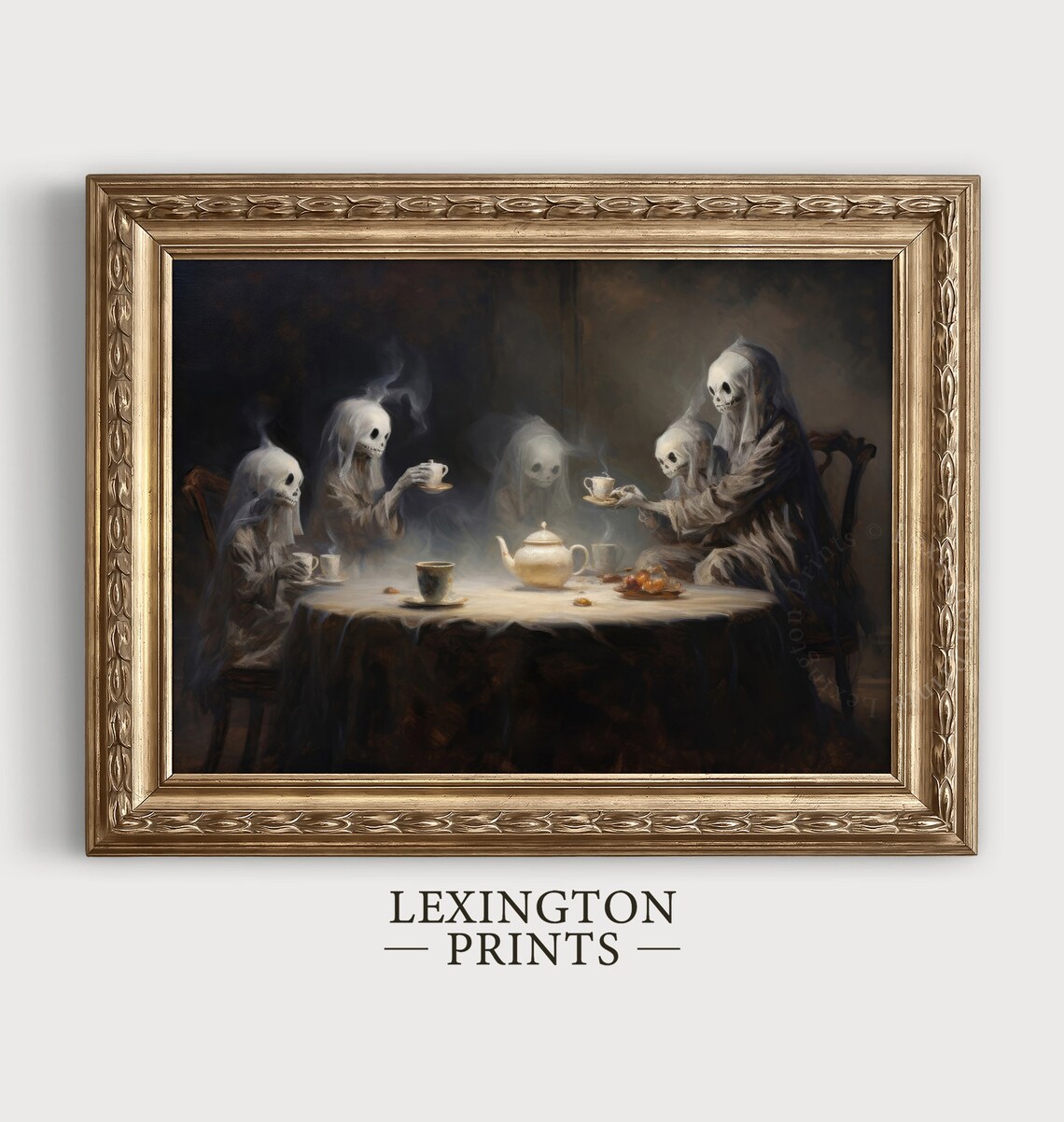 Ghosts Having a Haunted Tea Party Dark Oil Painting Halloween Poster - Image 3