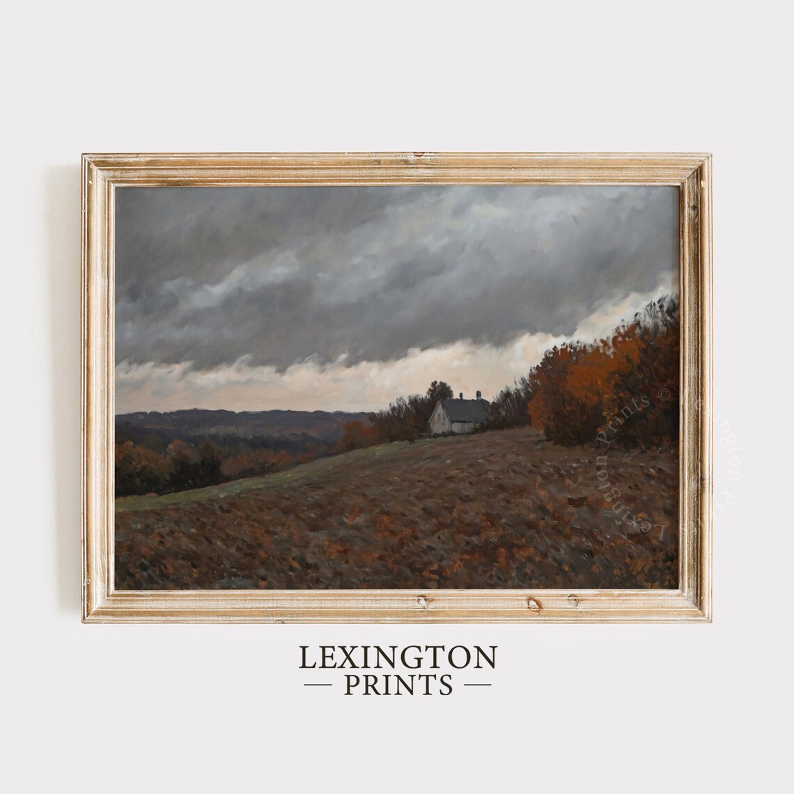 Stormy Autumn Hillside with Cottage Dark Clouds Oil Painting Poster - Image 4