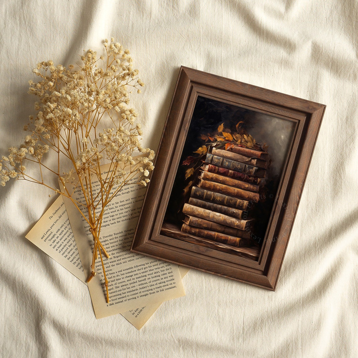 Vintage Book Stack Autumn Leaves Rustic Fall Still Life Poster - Image 4