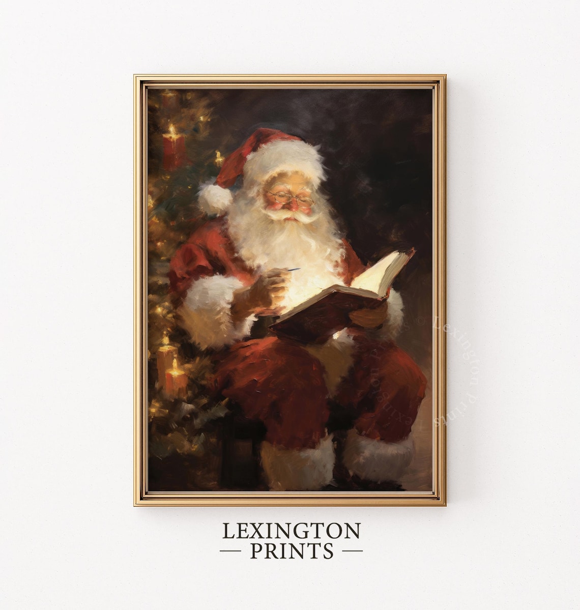 Santa Claus Reading Glowing Book Candlelit Christmas Tree Night Poster - Image 5