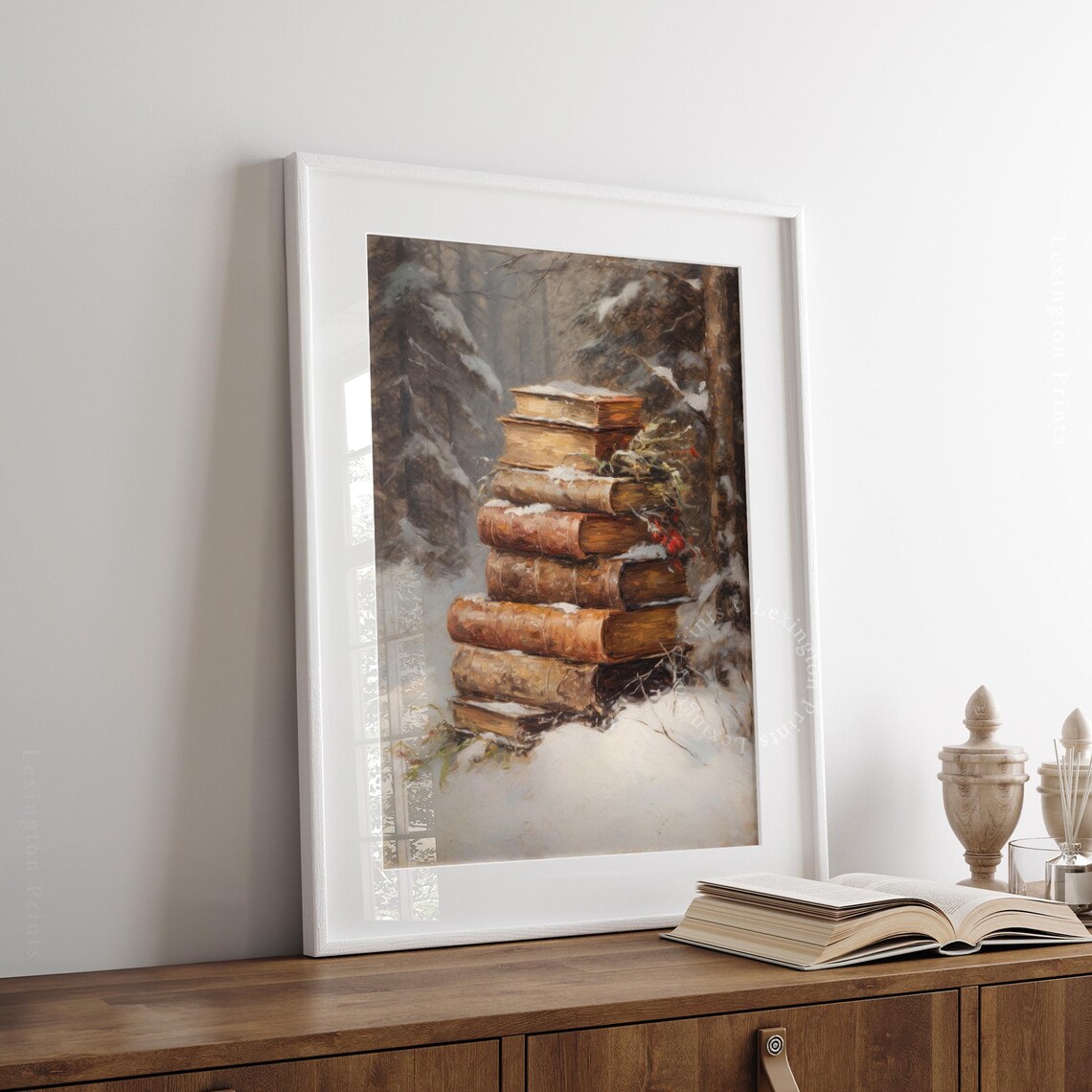 Snowy Christmas Wall Art Book Art Winter Dark Academia Decor Vintage Christmas Print Winter Print Oil Painting Holiday 355 - Image 7