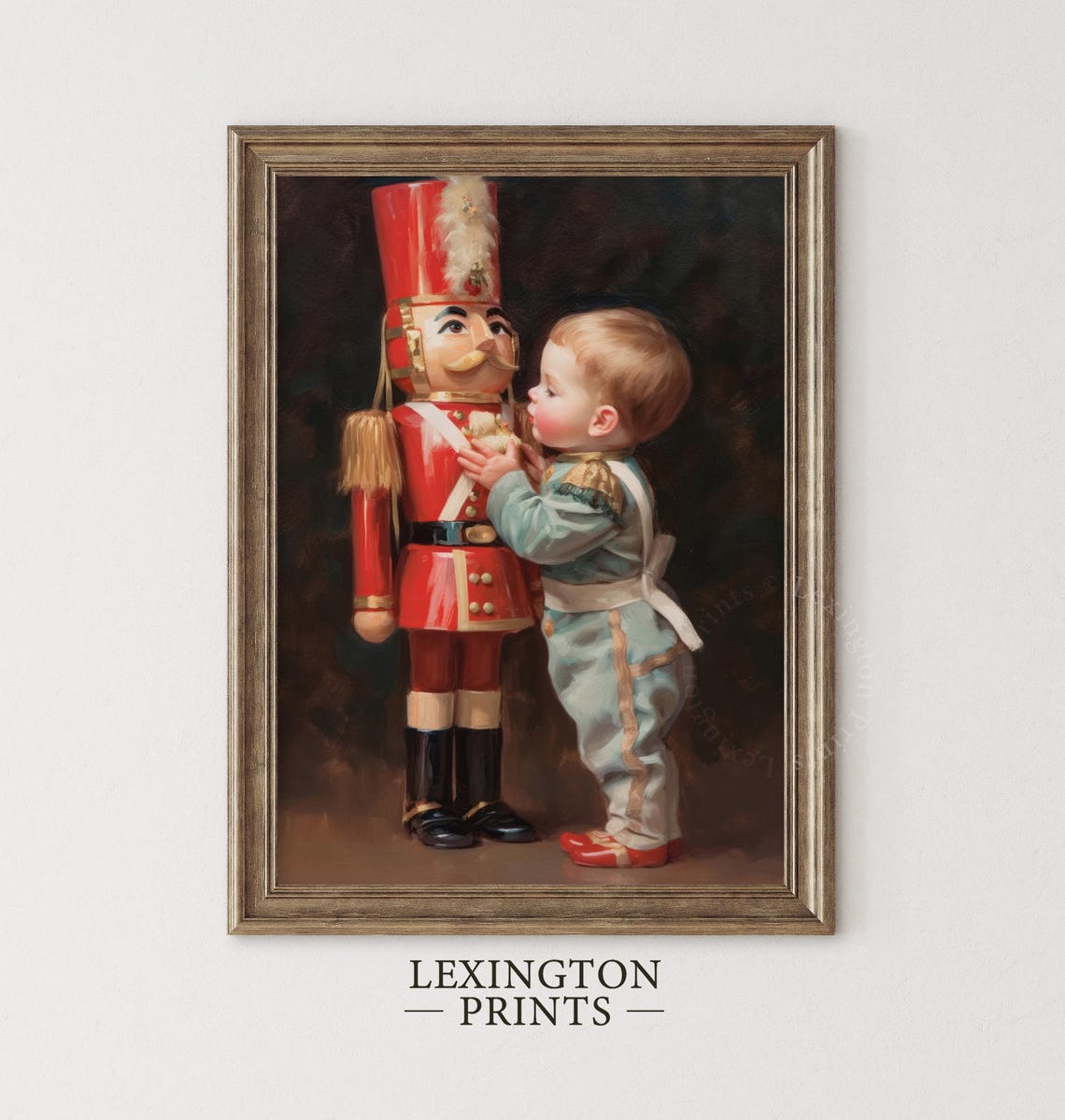 Toddler Hugging Nutcracker Soldier Christmas Portrait Poster - Image 3