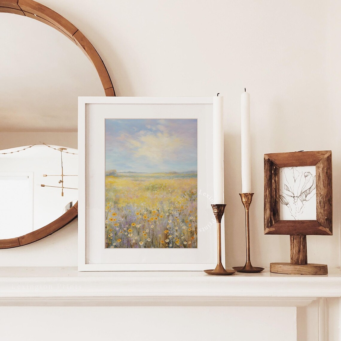 Lavender and Yellow Wildflower Meadow Pastel Oil Painting Spring Poster - Image 2