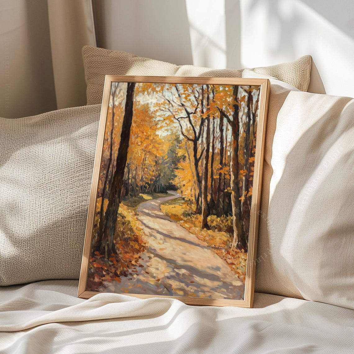 Sunlit Forest Path in Autumn Woods Vintage Oil Painting Poster - Image 8