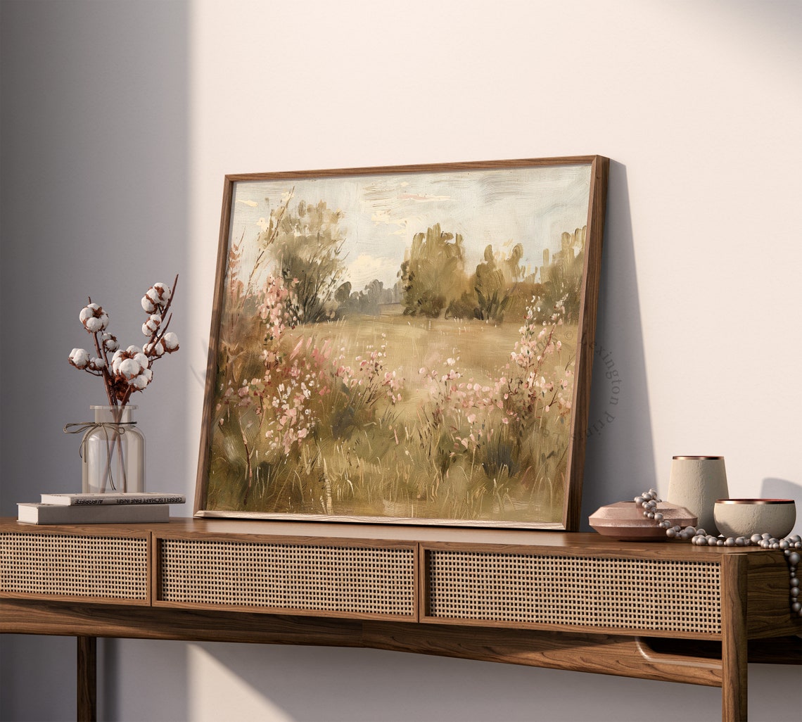 Impressionist Wildflower Meadow With Trees Pastel Landscape Art Print - Image 7