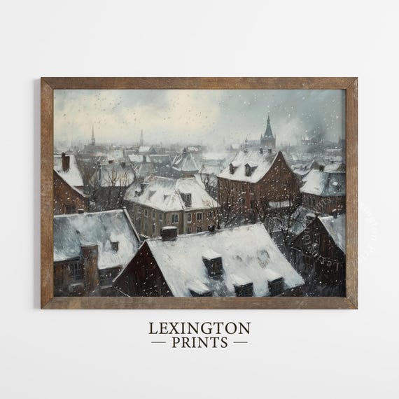 Dark Winter City Print Winter Wall Art Christmas Wall Art Winter Prints Moody Wall Art Vintage City Poster 809