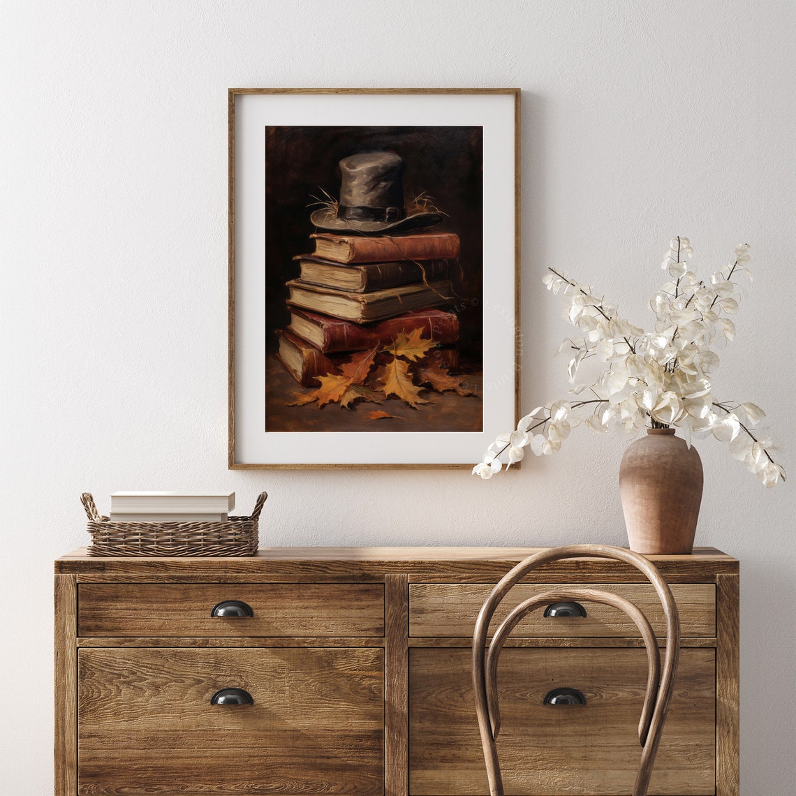 Rustic Fall Book Stack Witch Hat Vintage Autumn Still Life Poster - Image 6