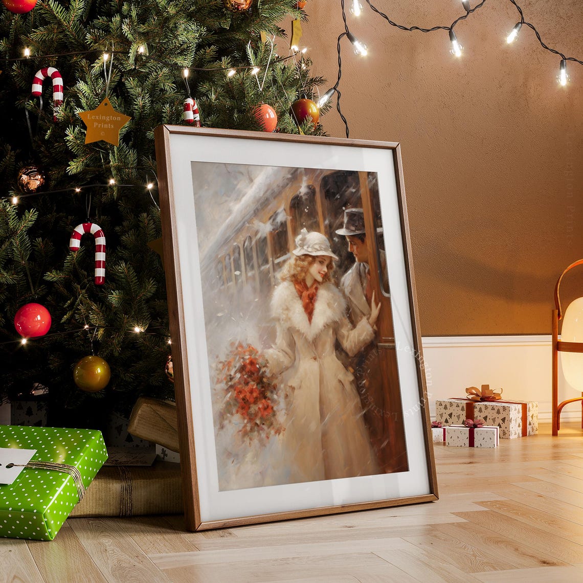 Vintage Couple Meeting at Train in Snow Romantic Winter Love Poster - Image 3