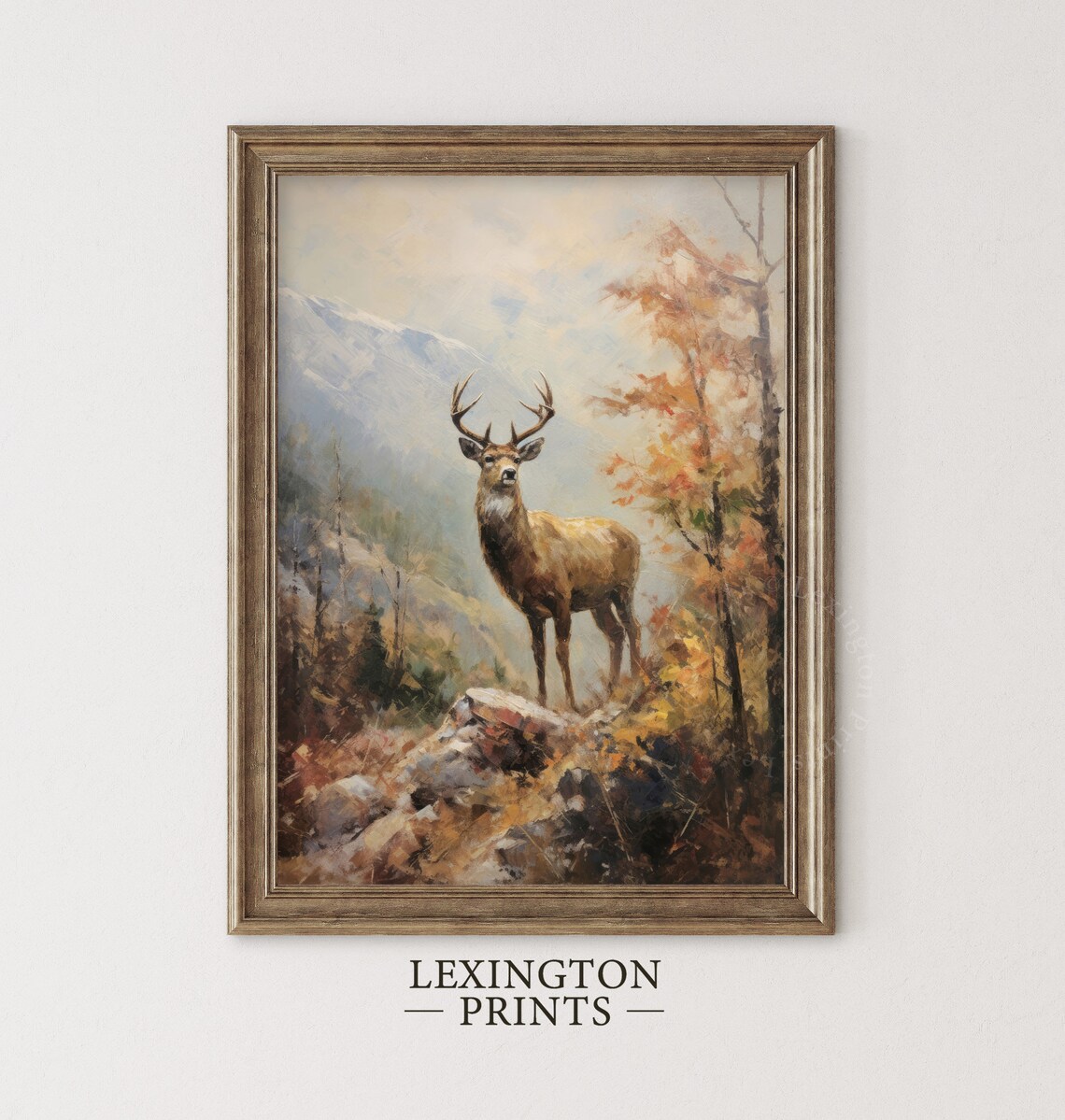 Stag in Autumn Mountains Vintage Oil Painting Wildlife Poster - Image 8