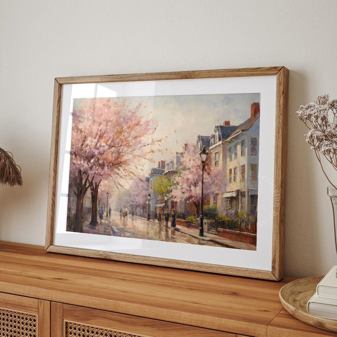 Cherry Blossom Street with Historic Townhouses Spring City Poster - Image 8