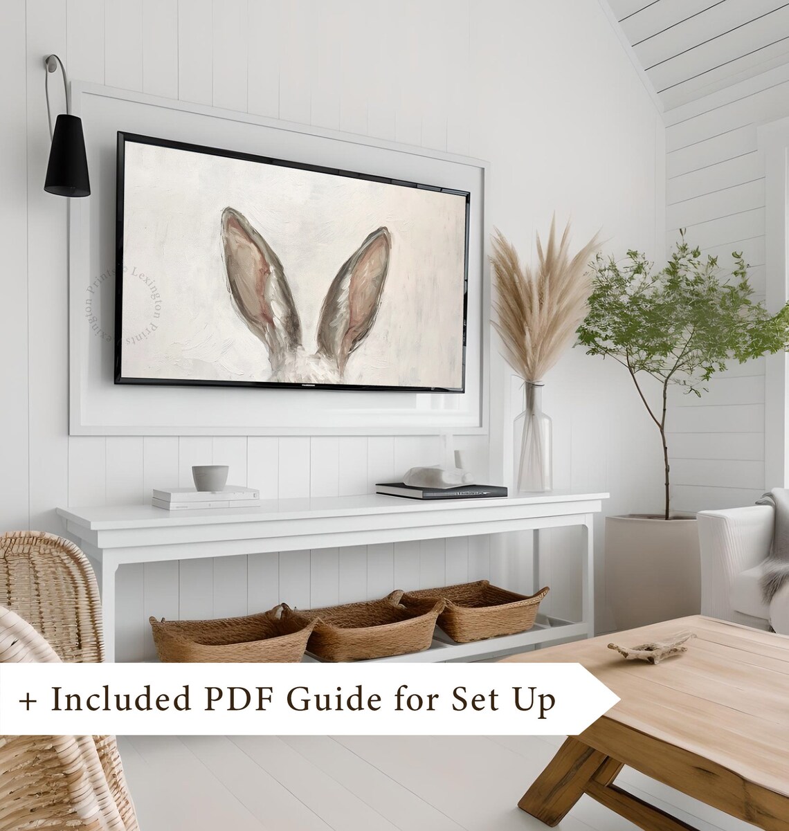 Minimalist Bunny Ears on Cream Background Easter Frame TV Art Poster - Image 8