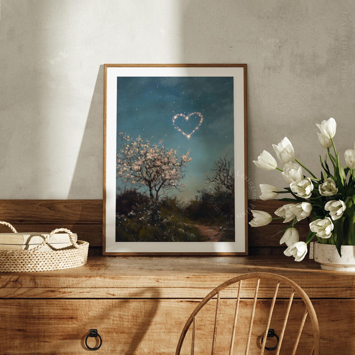 Moody Heart Starry Night Sky Blossoming Tree Vintage Country Poster - Image 3