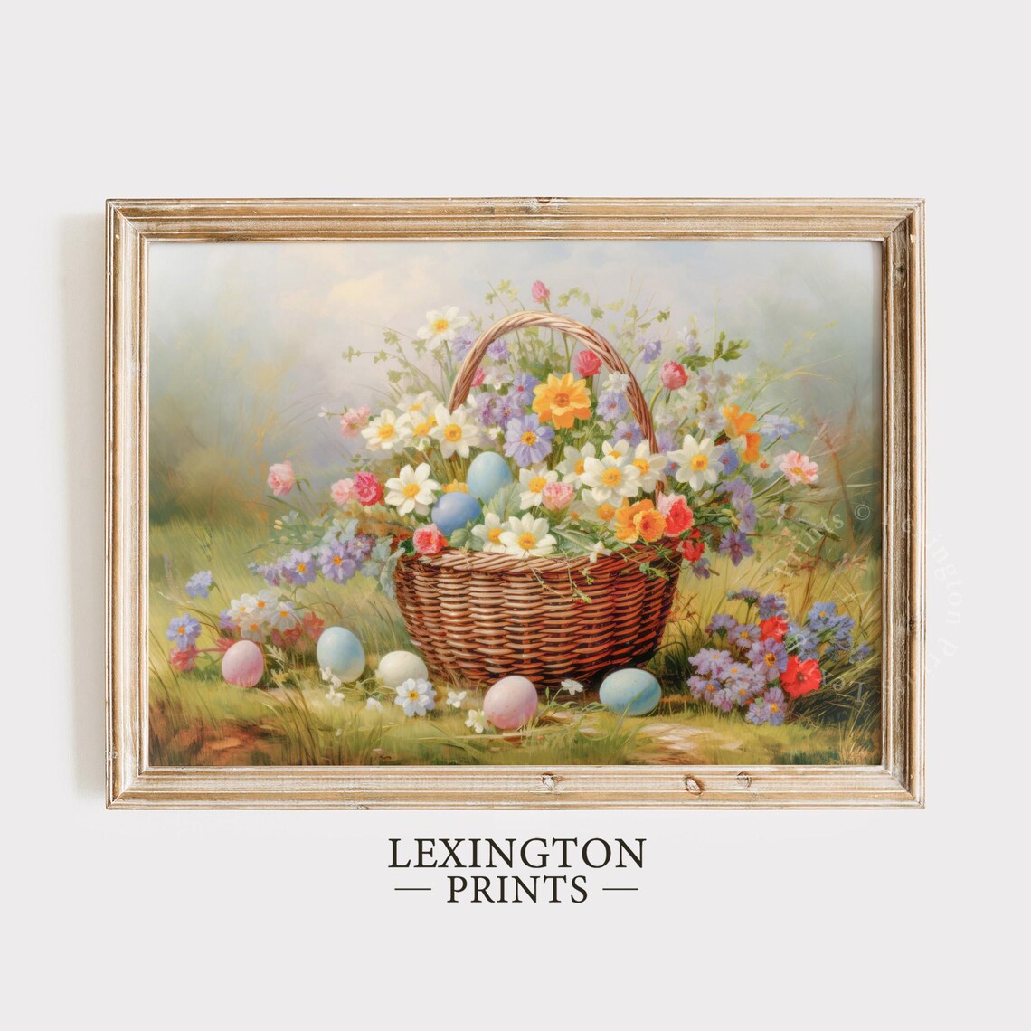 Easter Basket Spring Flowers Pastel Eggs Wicker Floral Still Life Poster - Image 6