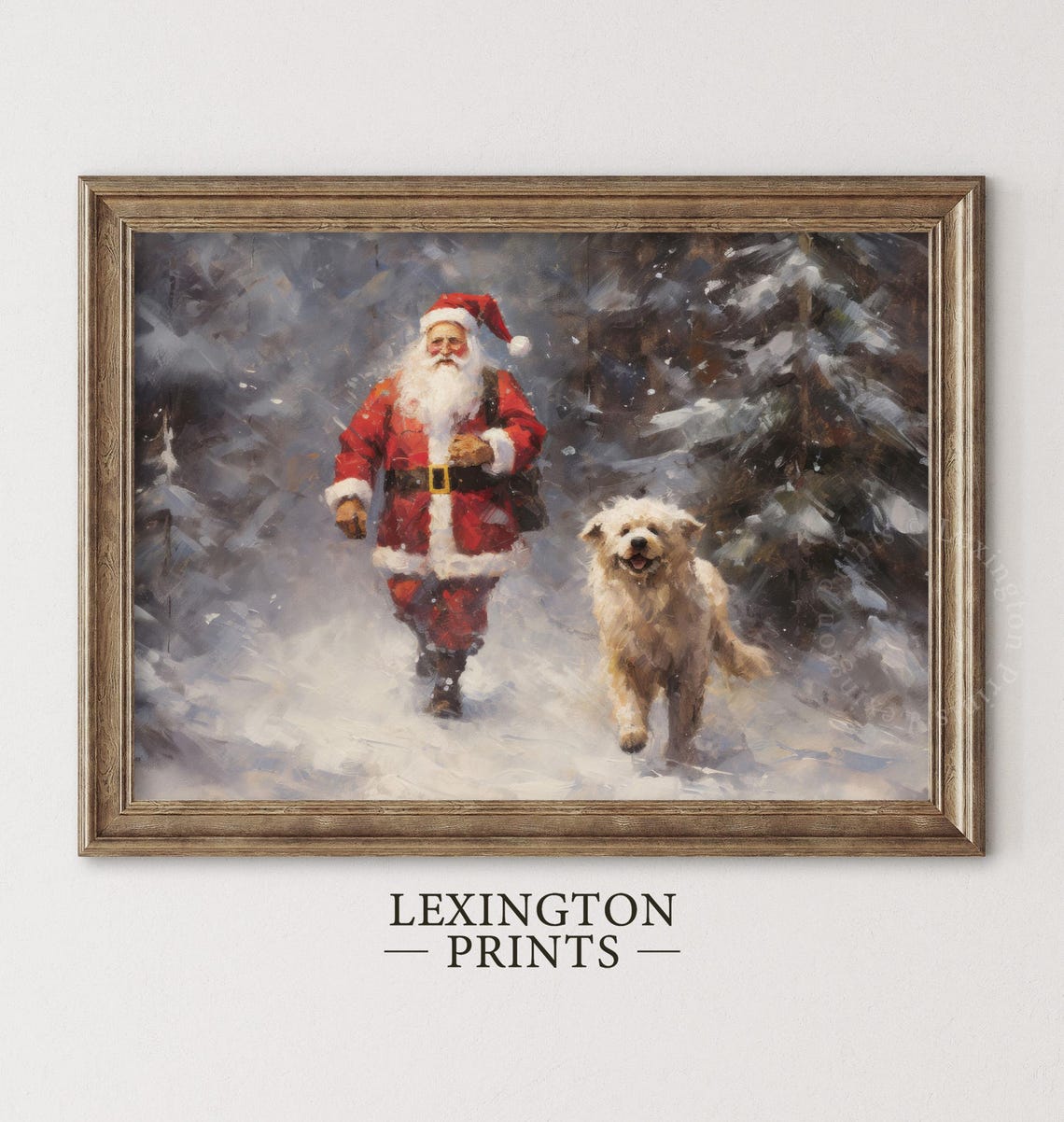 Santa Walking With Dog Painting Vintage Christmas Wall Art Christmas Santa Print Christmas Holiday Winter Print Forest Wall Art Santa 409 - Image 5