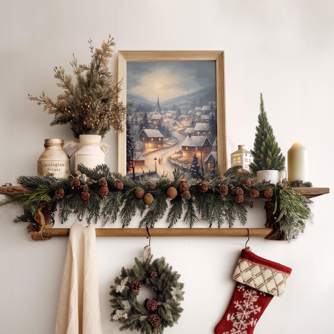 Winter Town City Art Vintage Christmas Wall Art Landscape Painting Christmas Village Art Christmas Print Winter Print Holiday Decor Snow 412 - Image 6