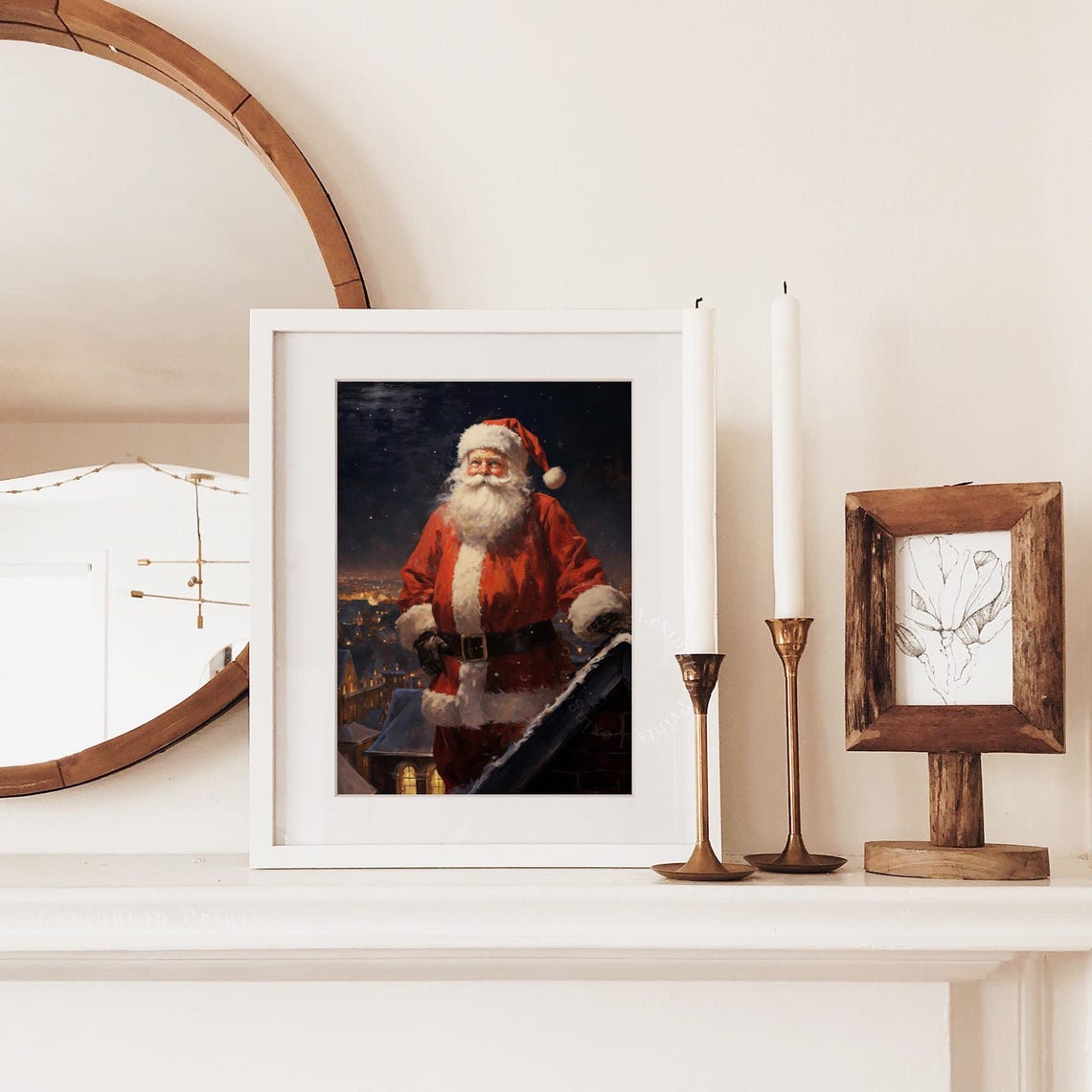 Vintage Christmas Santa Claus On Roof Print Santa Christmas Wall Art Santa Christmas Print Winter Print Holiday Decor 318 - Image 2