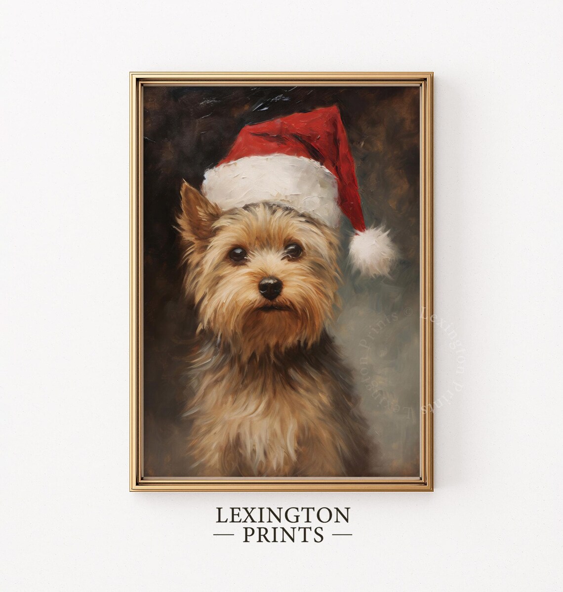 Small Dog in a Santa Hat Vintage Christmas Oil Painting Poster - Image 5