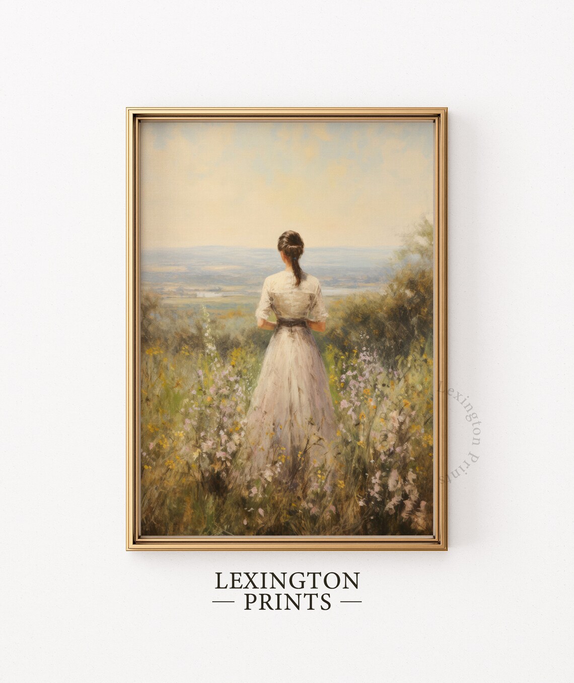 Vintage Woman in Wildflower Field Dreamy Landscape Romantic Poster - Image 4