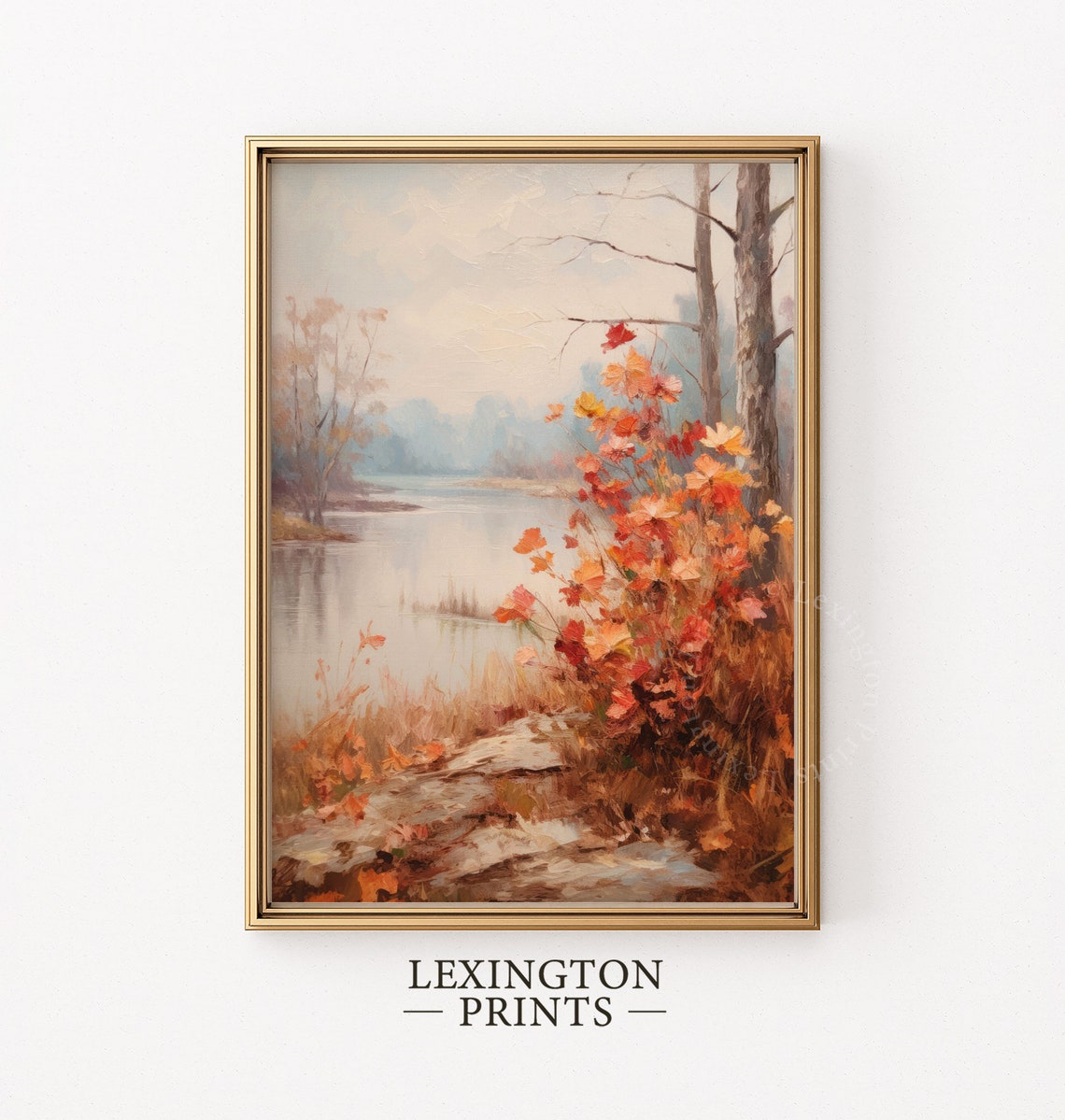 Autumn Lakeside with Red Orange Bushes Tranquil Fall Lake Poster - Image 3