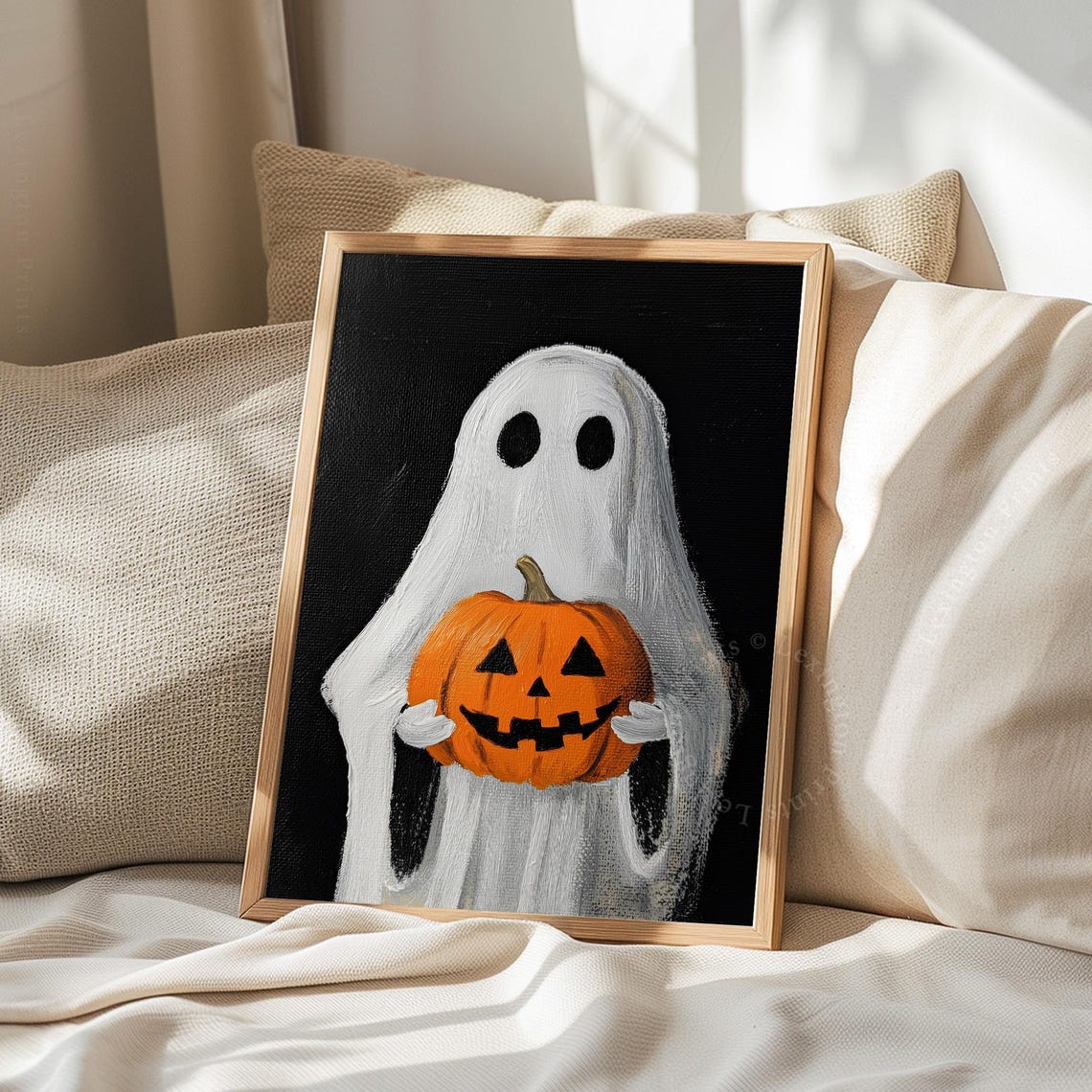 Cute Ghost Holding Jack O Lantern Pumpkin Halloween Vintage Wall Art - Image 8