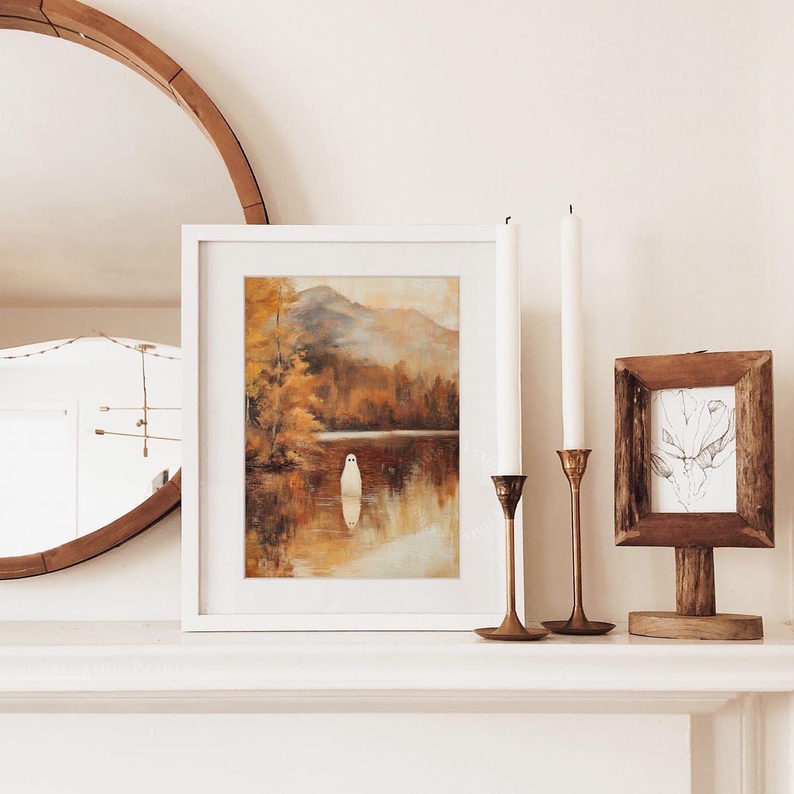 Ghost by the Lake at Sunset Autumn Mountain Reflection Wall Art - Image 6