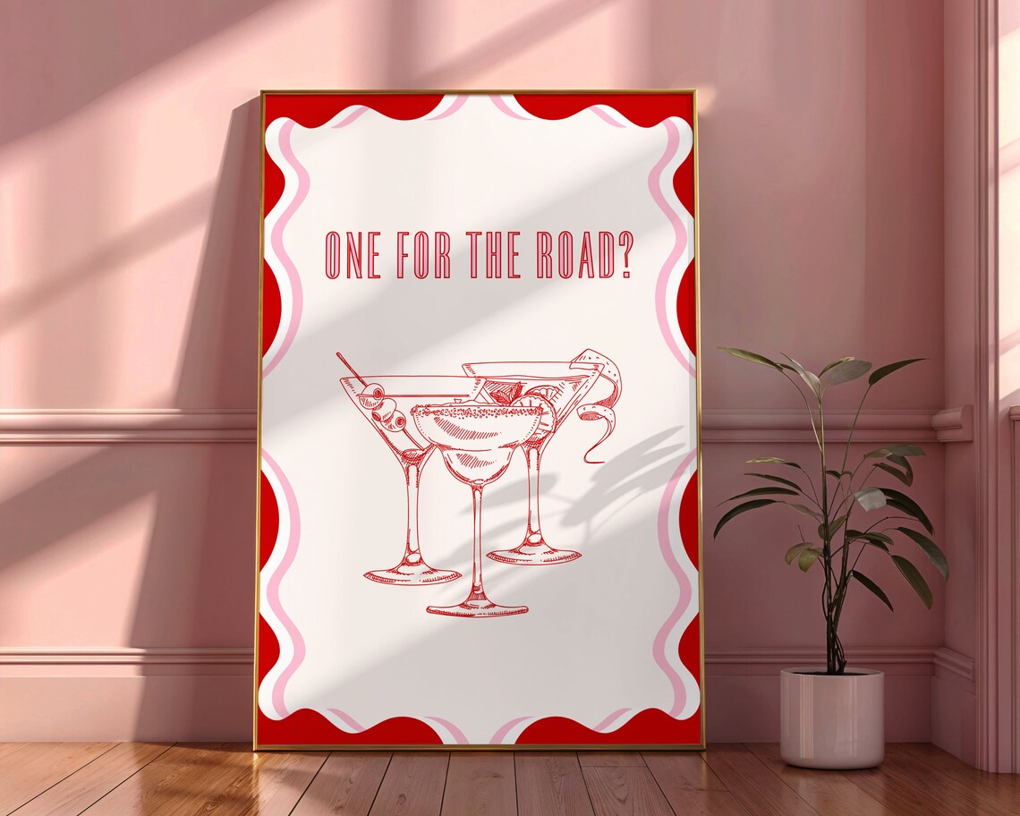 One For The Road Cocktail Print, Retro Maximalist