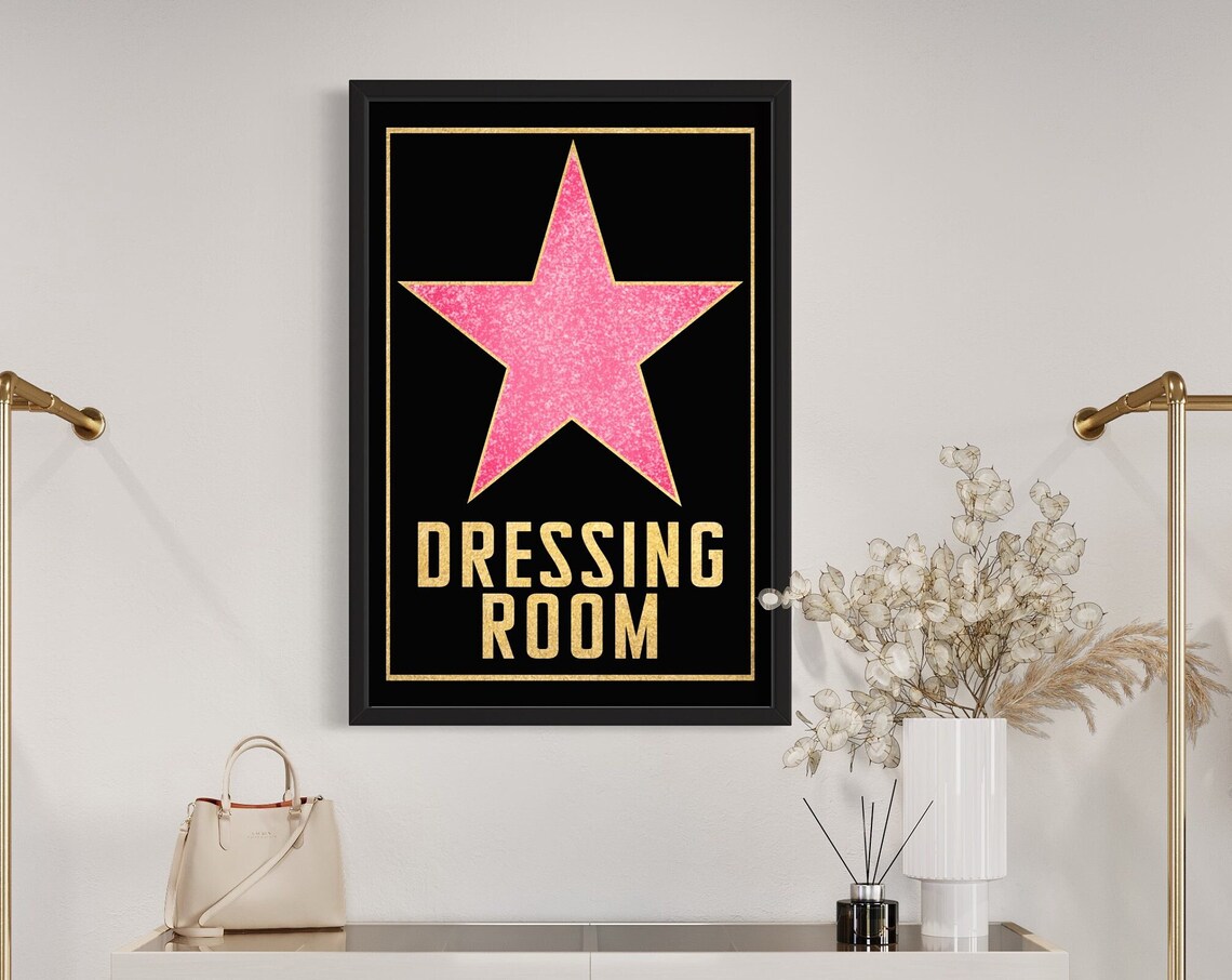 Pink Glitter Star Dressing Room Gold Hollywood Glam Sign Poster