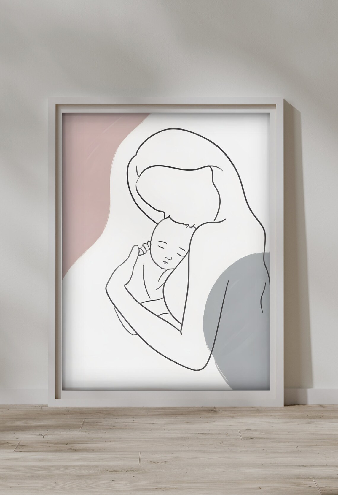 Tender Mother and Baby Minimalist Line Art Nursery Wall Poster - Image 2
