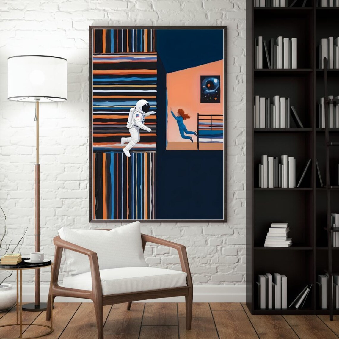Astronaut Bookshelf, Modern Space Themed Art Print - Image 3