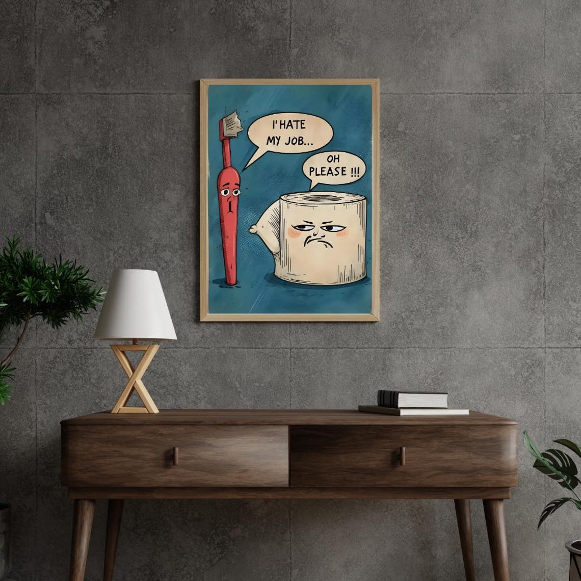 I Hate My Jobs Funny Toothbrush And Toilet Paper Poster Print Unique Humorous Painting Wall Art Picture Bathroom Decor Wall Art - Image 3
