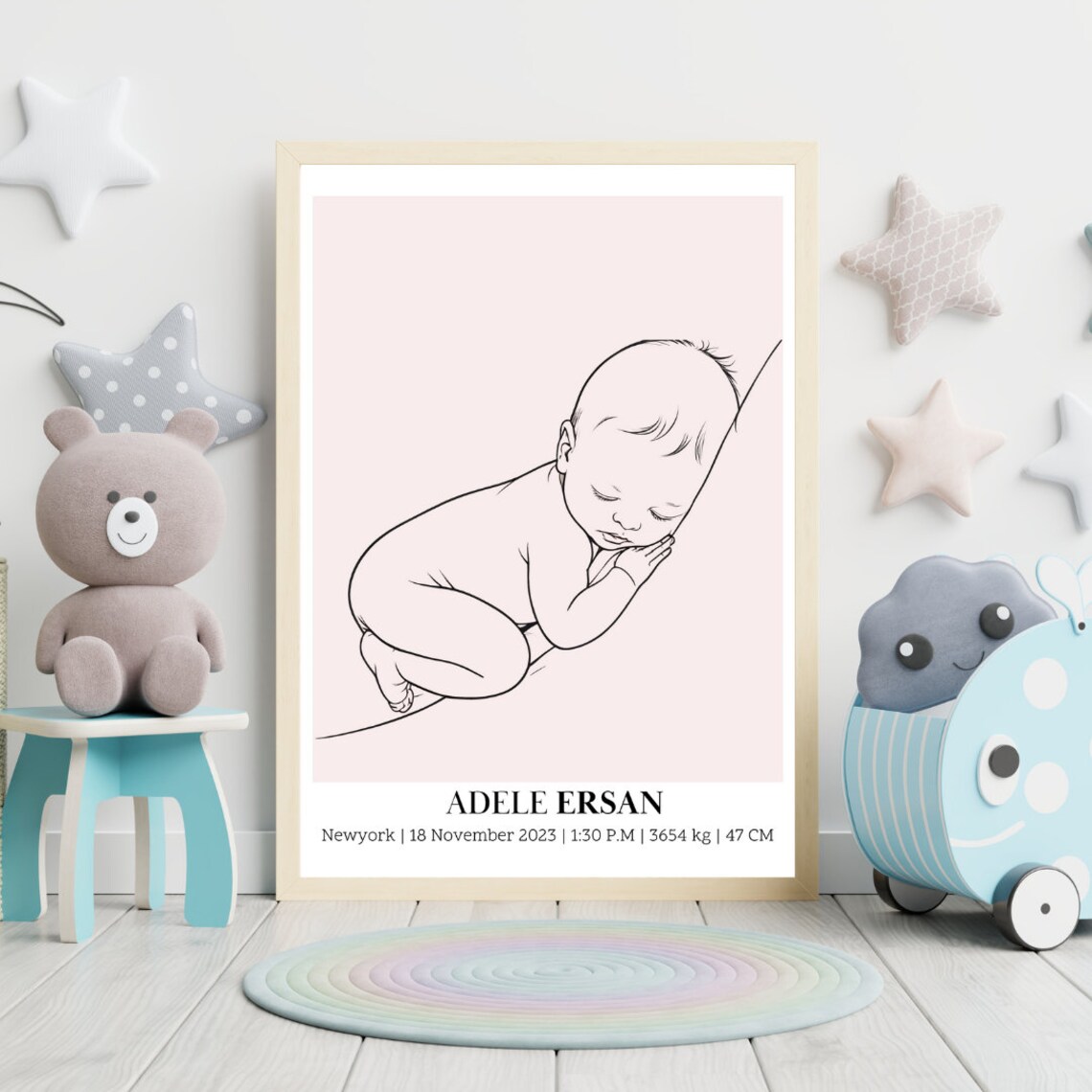 Birth Poster Template, Newborn Nursery Decor