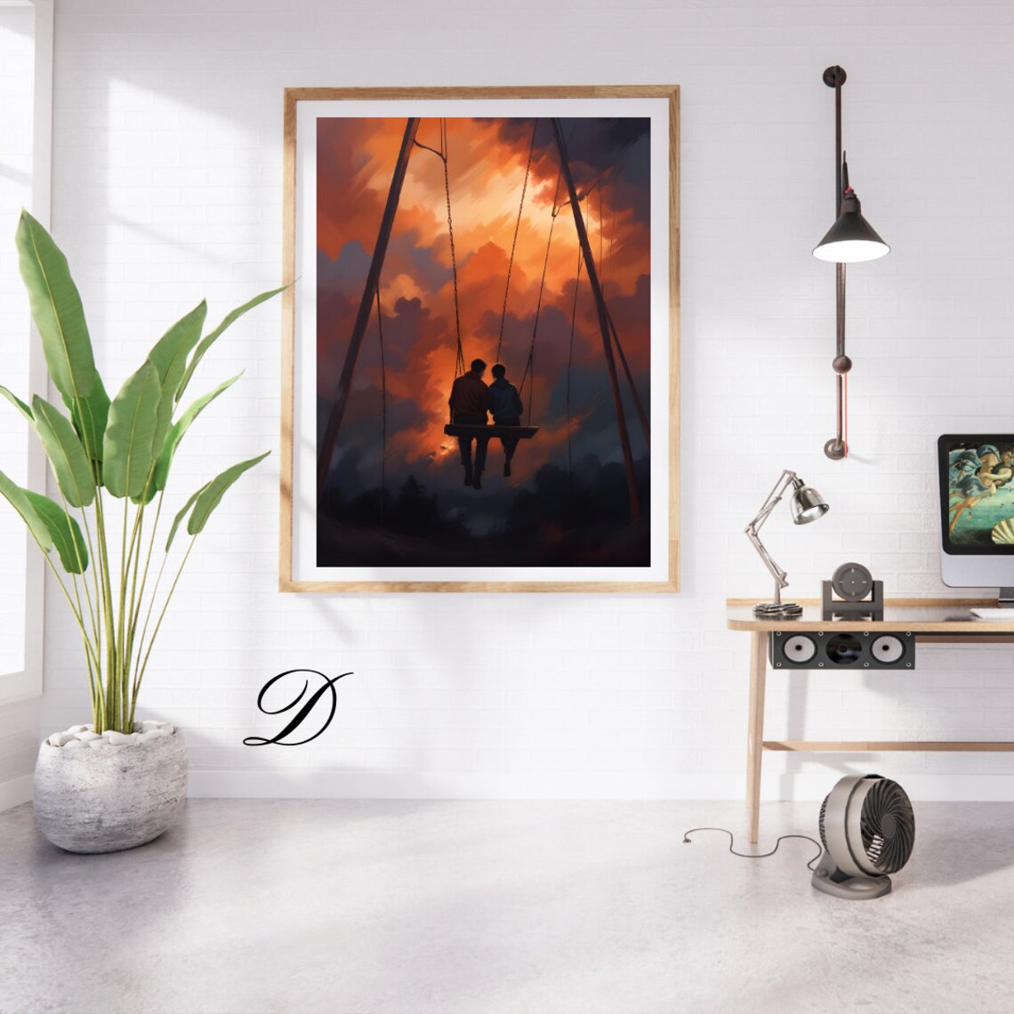 Love Girl And Boy On Swings Silhouette, Sunset Romance - Image 3