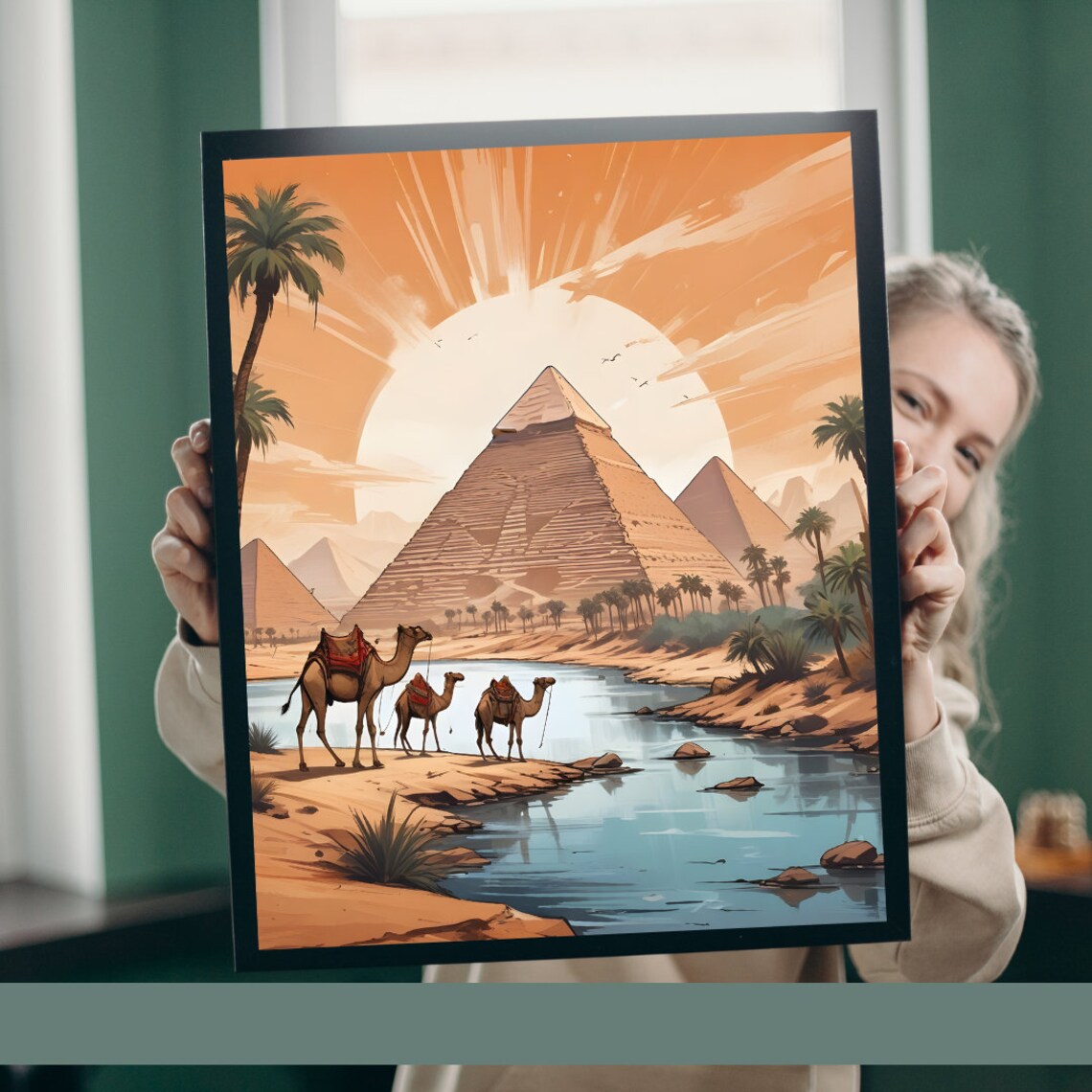 Camels, River And Pyramids Exotic Landscape - Image 2